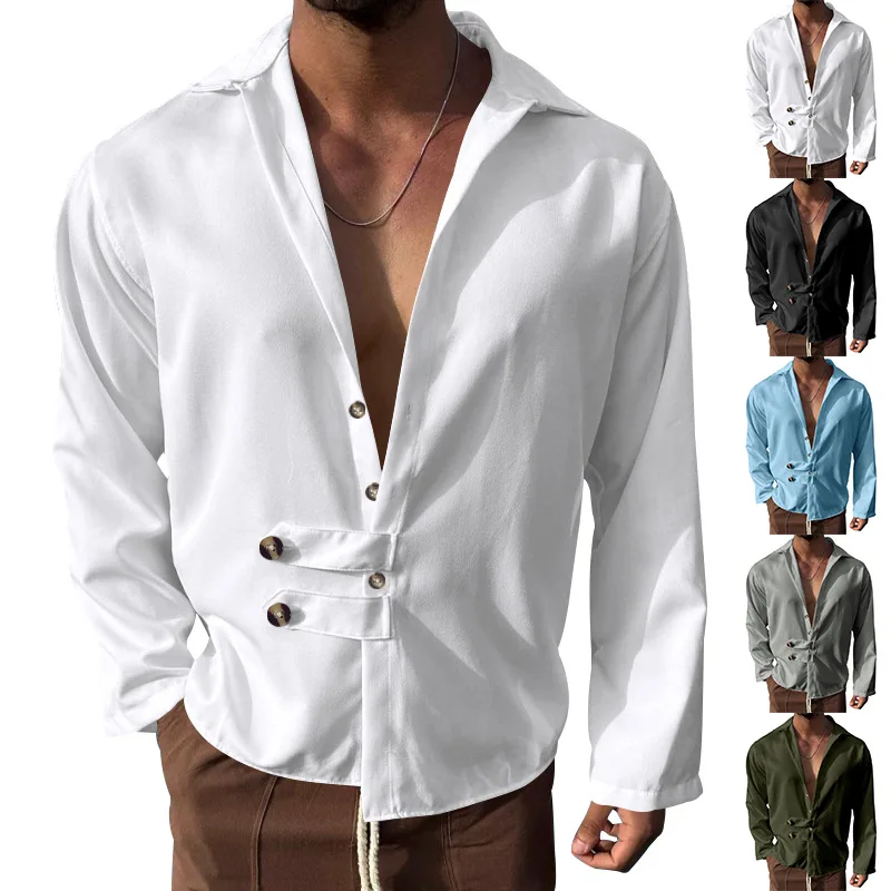 

2024 Spring and Autumn New Men's Shirt Trendy Casual Loose Cardigan Lapel Button Long Sleeve Shirt Free Shipping