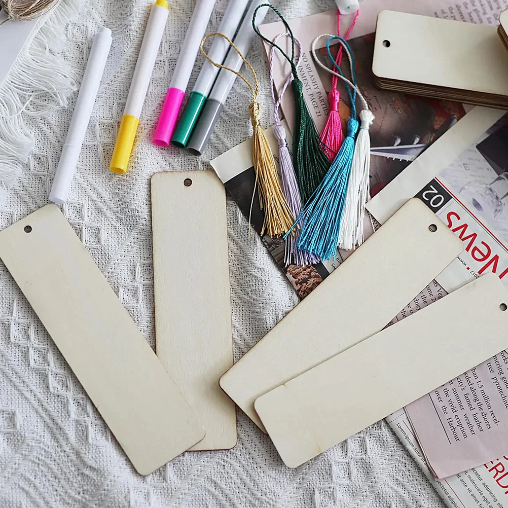 

1 set DIY Bookmark Set Wooden Bookmarks Soft Wood Tassel Decorative Graffiti Blank Delicate Student Supply Book Marks