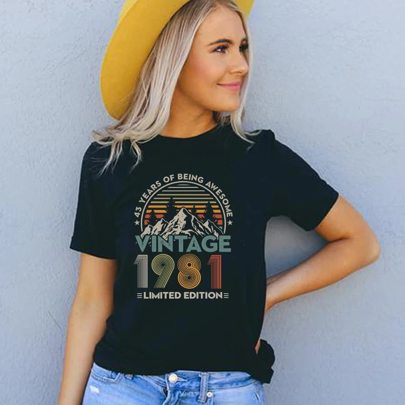 

43 Years of Being Awesome Vintage 1983 Limited Edition Women T Shirts 43rd Years Old Birthday Clothes Personalized Gift Tshirt