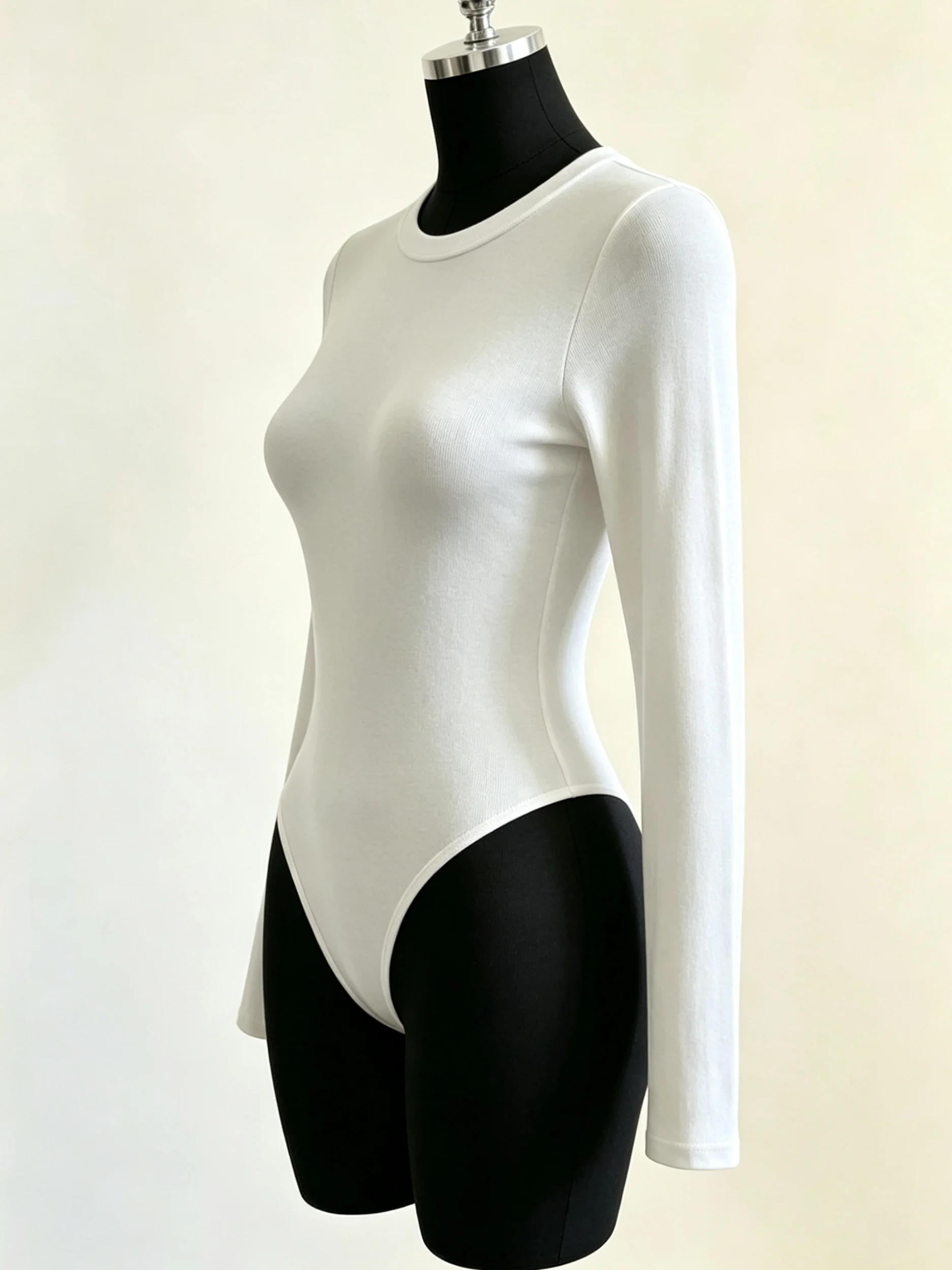 Damen-Body mit Rundhalsausschnitt und langen Ärmeln, hoch geschnitten, schmal geschnitten, figurbetont, Y2K, sexy, lässig, Basic, einteiliges Oberteil – Detail 28
