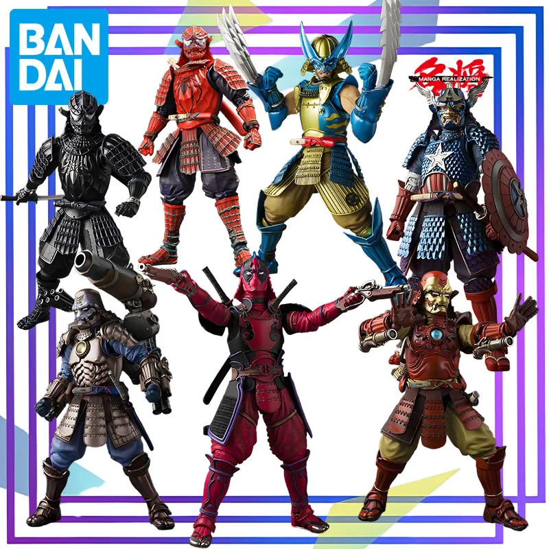 반다이 오리지널 "마블 울버린, 스파이더맨, 카부키모노, 데드풀, 캡틴 아메리카, 아이언맨 Mk3" 모델 장난감 수집품 모델