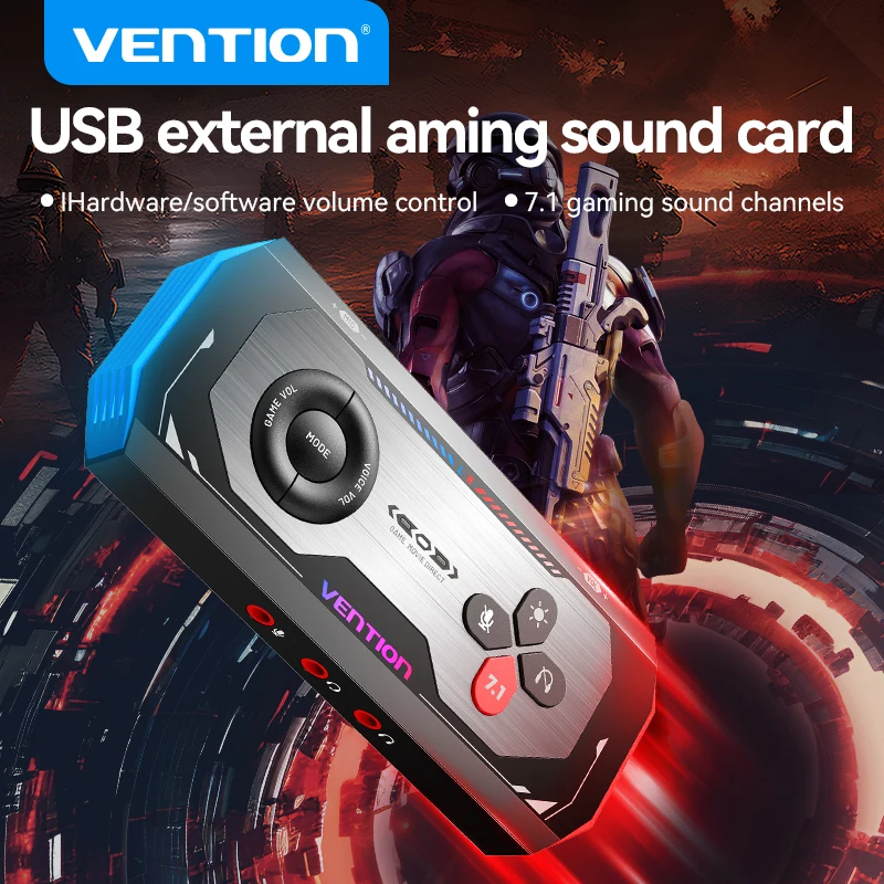 

Vention 7.1 Channel External USB Computer Sound Card for Gaming External Audio Amplifier USB Adapter Plug and Play for PC Laptop