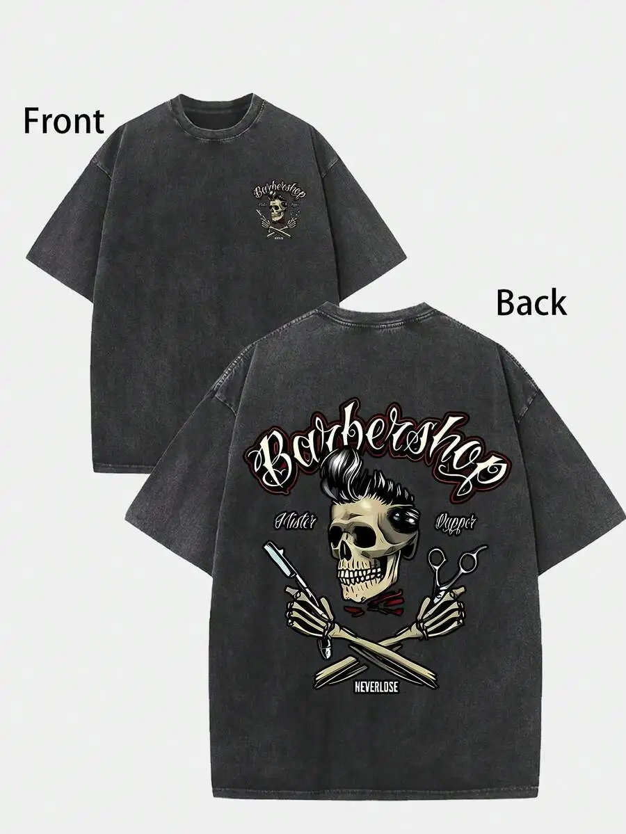 

Skull Print 230g Pure Cotton T-Shirt Men Short Sleeve Casual Retro Streetwear Tee