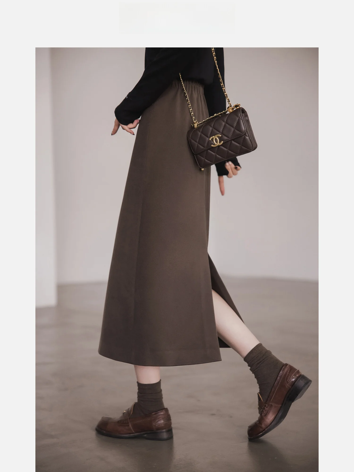

High Waist A-Line Midi Skirt Women's Faionable Versatile Woolen f-length Skirts Autumn New Sle Slimming Skirts