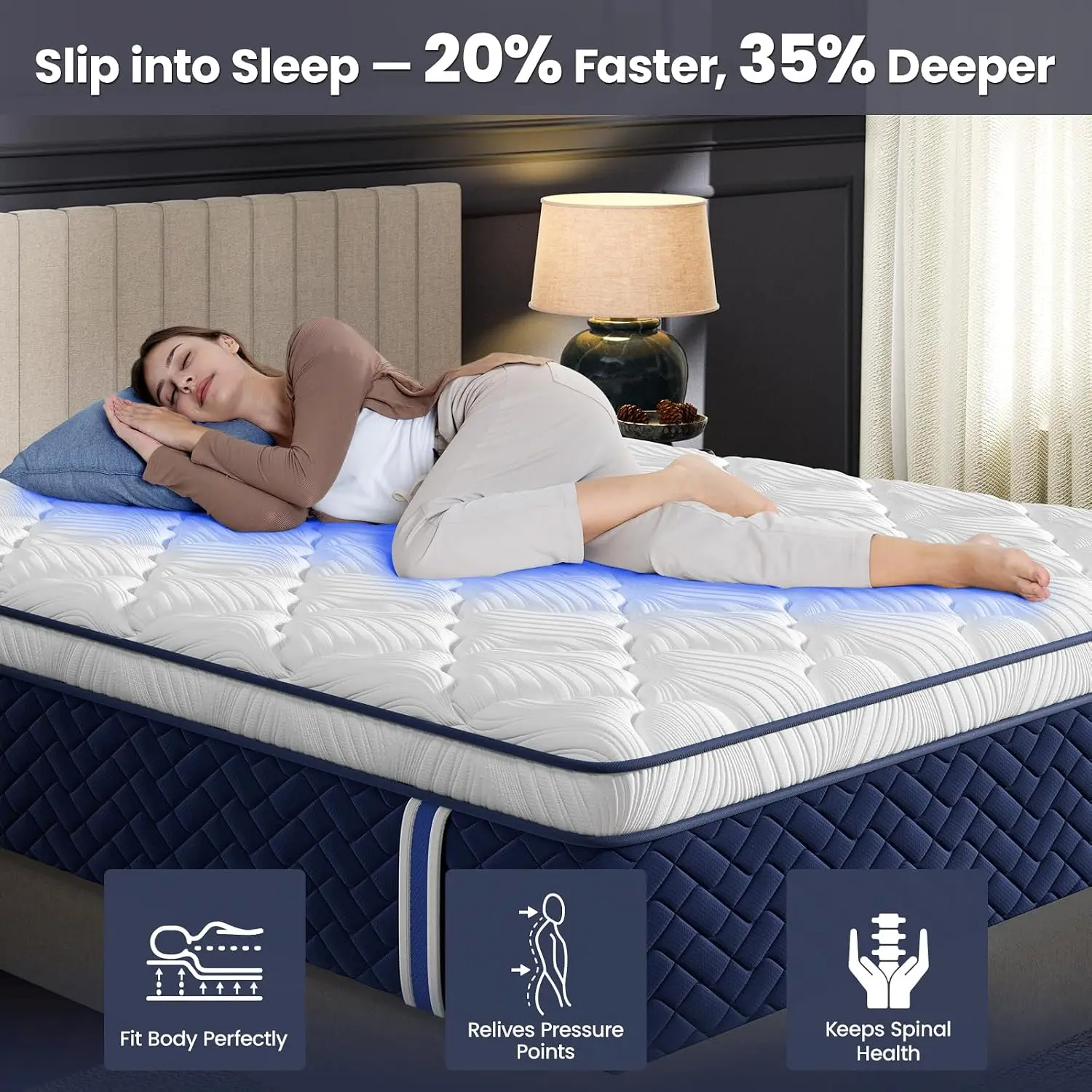 Firm King Mattress 14 Inch - Hotel Collection Hybrid Mattress with 7-Zone Support for Spinal Alignment & Back Pain, Customized