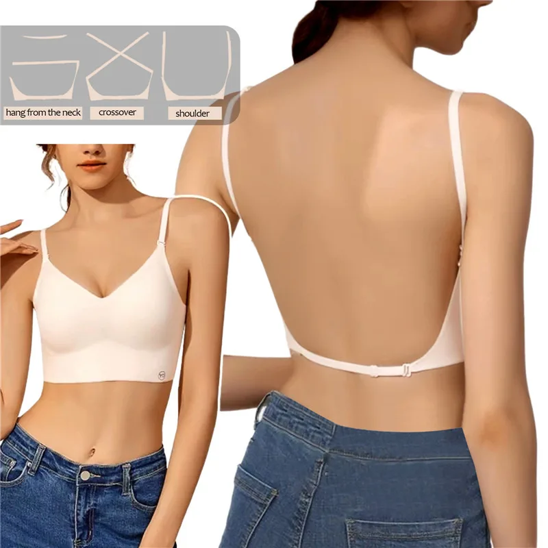 2024 Vrouwen Naadloze Rugloze Bh Onzichtbare Push-Up Bh Sexy U-Vormige Rug Lingerie Diep U Duik Beha Open Rug Ondergoed