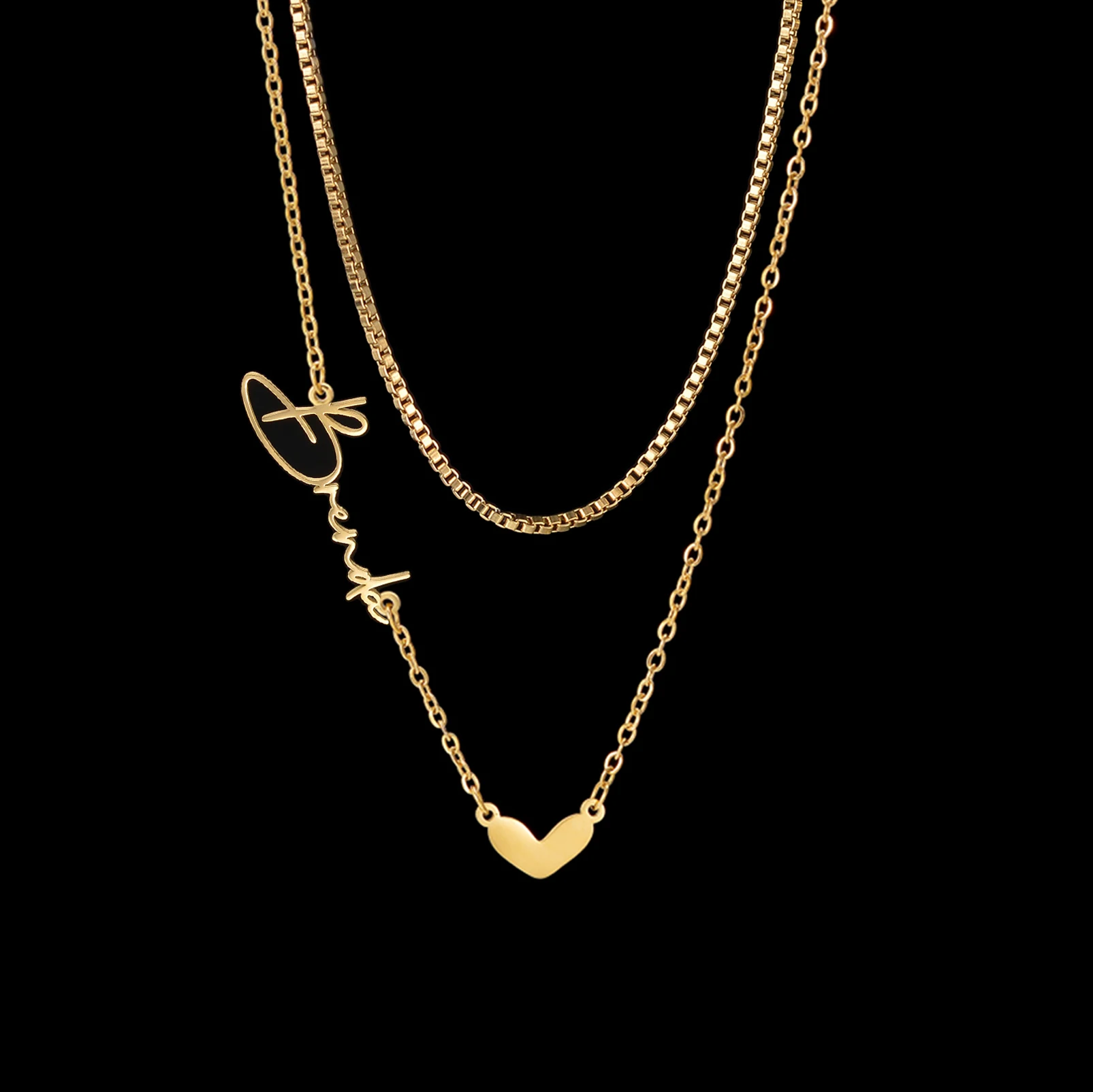 Atoztide Custom Name Necklace for Women 2 Layer Blade Chain Personalized Heart Stainless Steel Jewelry Choker Birthday Gifts - view 6