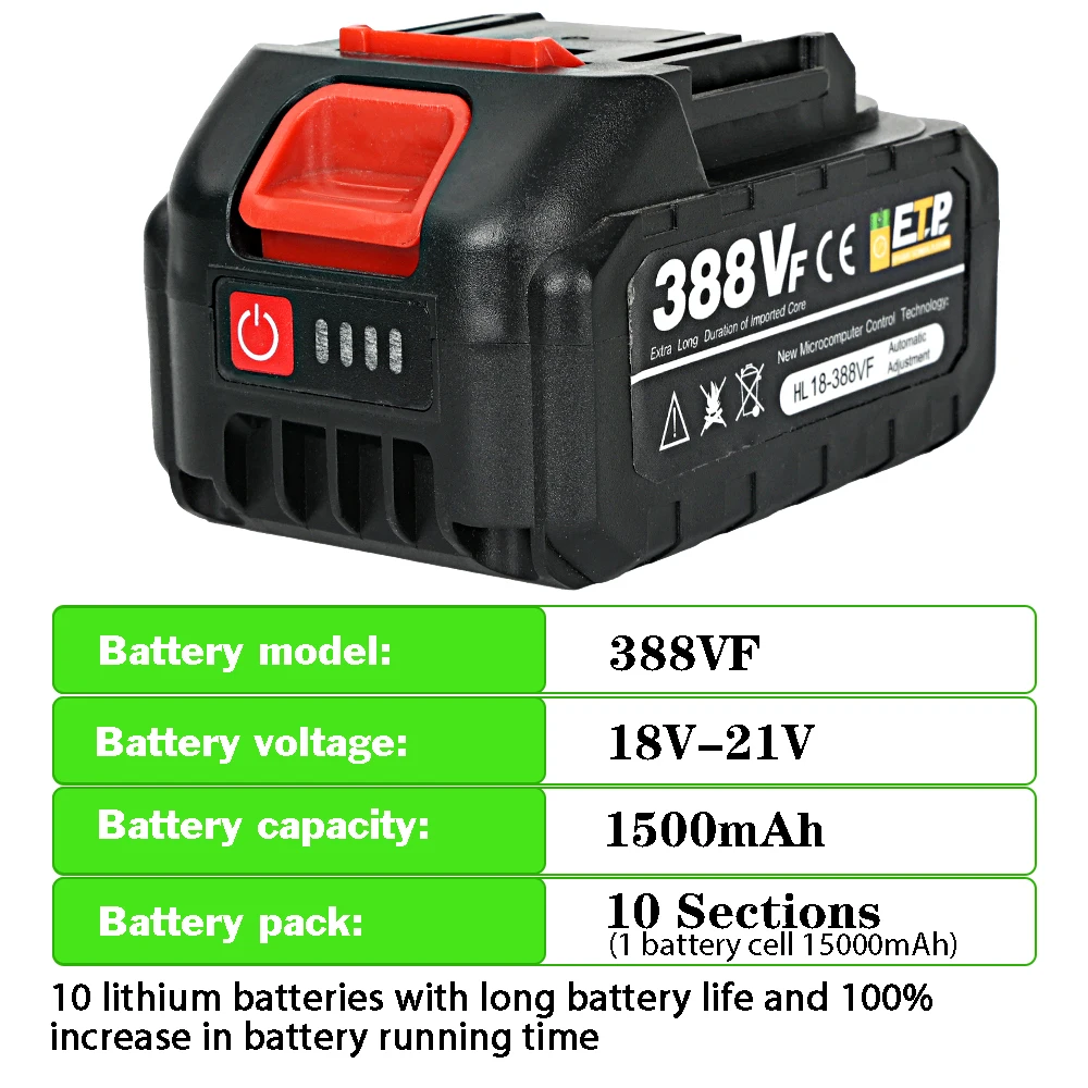 Batería de iones de litio recargable de alta capacidad, 18V-21V, indicador de batería para herramienta eléctrica inalámbrica Makita, enchufe de la UE