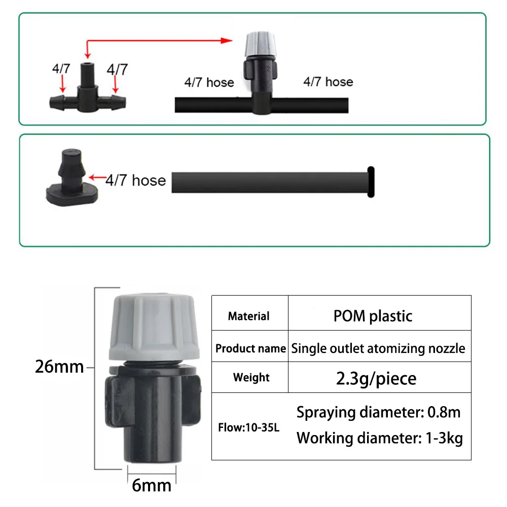 System opryskiwacza mgła wodna chłodzącego rozpylacz ogrodowy do szklarni zestaw 10m szara głowica do spryskiwacza ze złączem 4/7mm