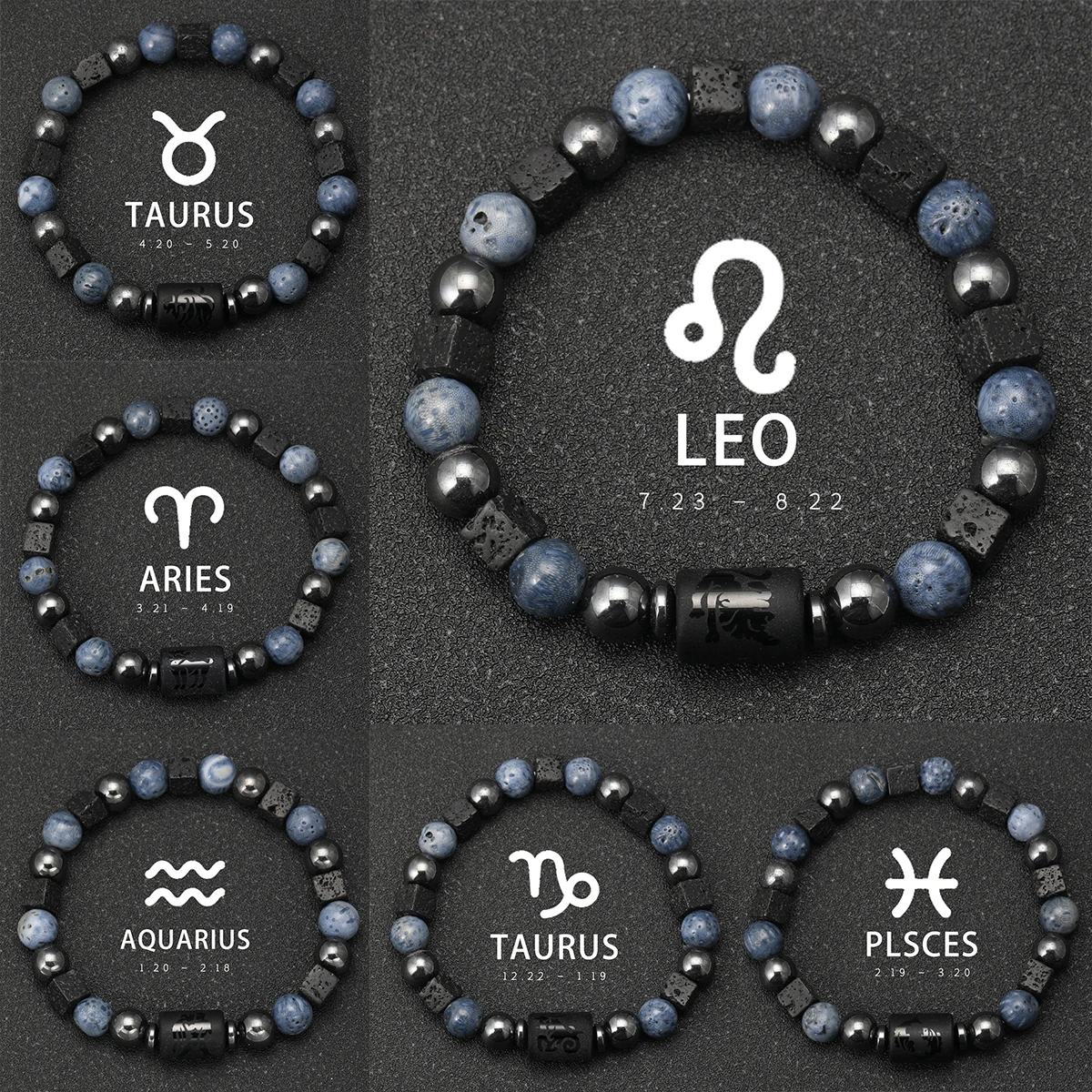 12 Zodiac Signs Natural Stone Bracelets Aries Virgo Pisces Bracelets Ladies Men's Couples Friendship Jewelry Gift Bracelets