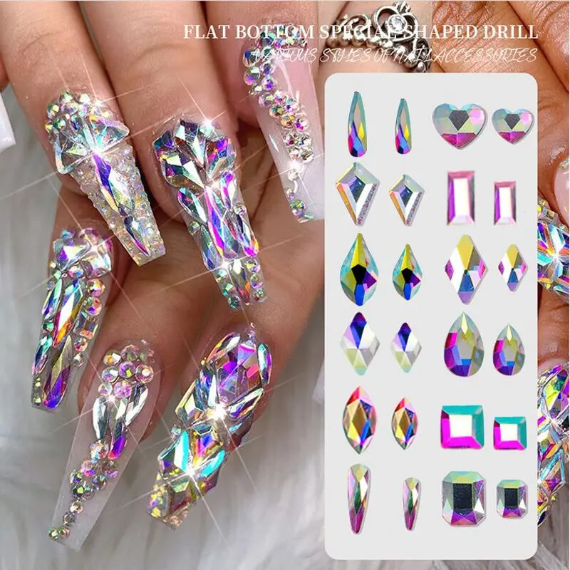 12Girds Box Multi Size colorato Non Hotfix strass Flatback Crystal Diamond Gems Glitter 3D Nail Art decorazione di lusso