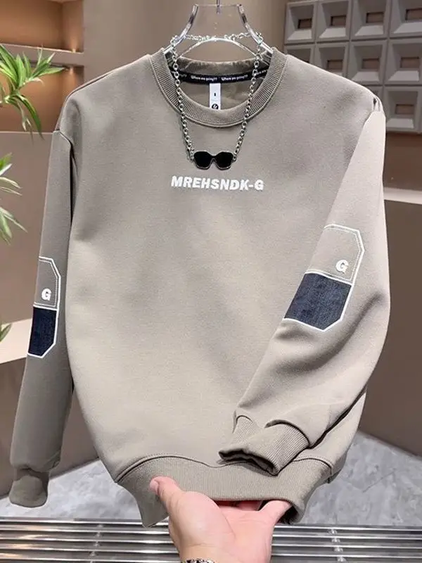 

Мужской свитшот премиум-класса с длинным рукавом и круглым вырезом, с вышитыми надписями, повседневная одежда, стандартный крой, полиэстер