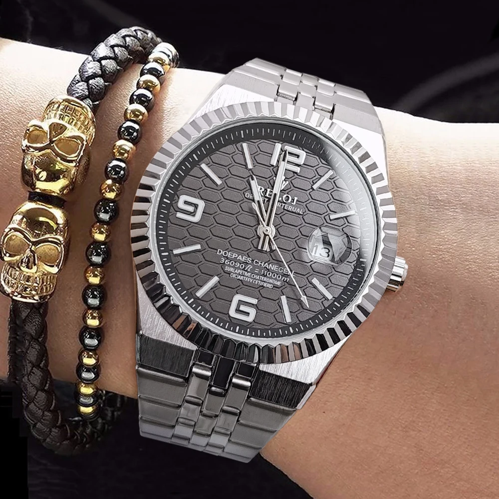 ساعة رجال الأعمال الراقية من Super Player، فاخرة، عصرية، كاجوال، متعددة الاستخدامات، فريدة من نوعها ورائعة، ساعة رجالية عصرية بنمط أوروبي وأمريكي، عرض تقويم، حزام من الفولاذ المقاوم للصدأ بمشبك فراشة، أفضل هدية له #4