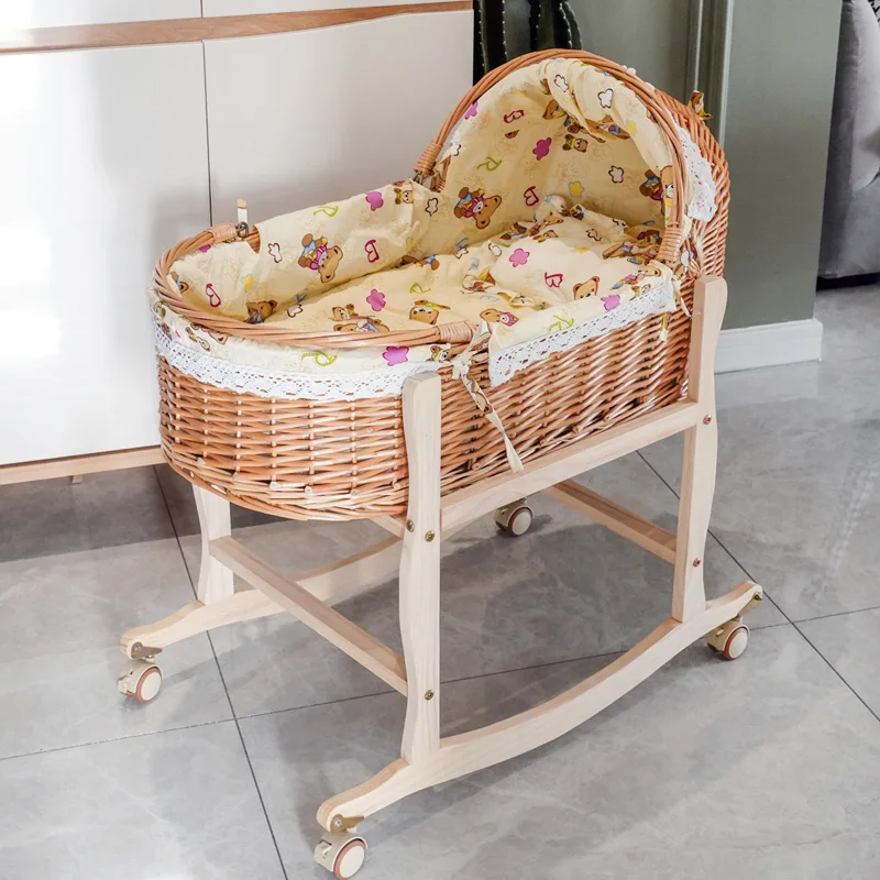 Zl Newborn Portable Basket Car Comfort Sleeping Basket Babies\' Bed Solid Wood