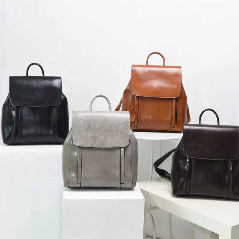 Light luxury leather women's backpack Clamshell compact multi-function travel business backpack
