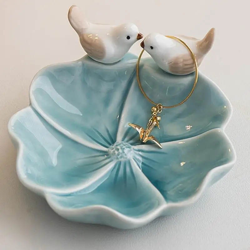 

91AF Elegant Pad Earthenware Jewelry Tray For Circlets Earrings Decorative Planner Permanent Display Dish