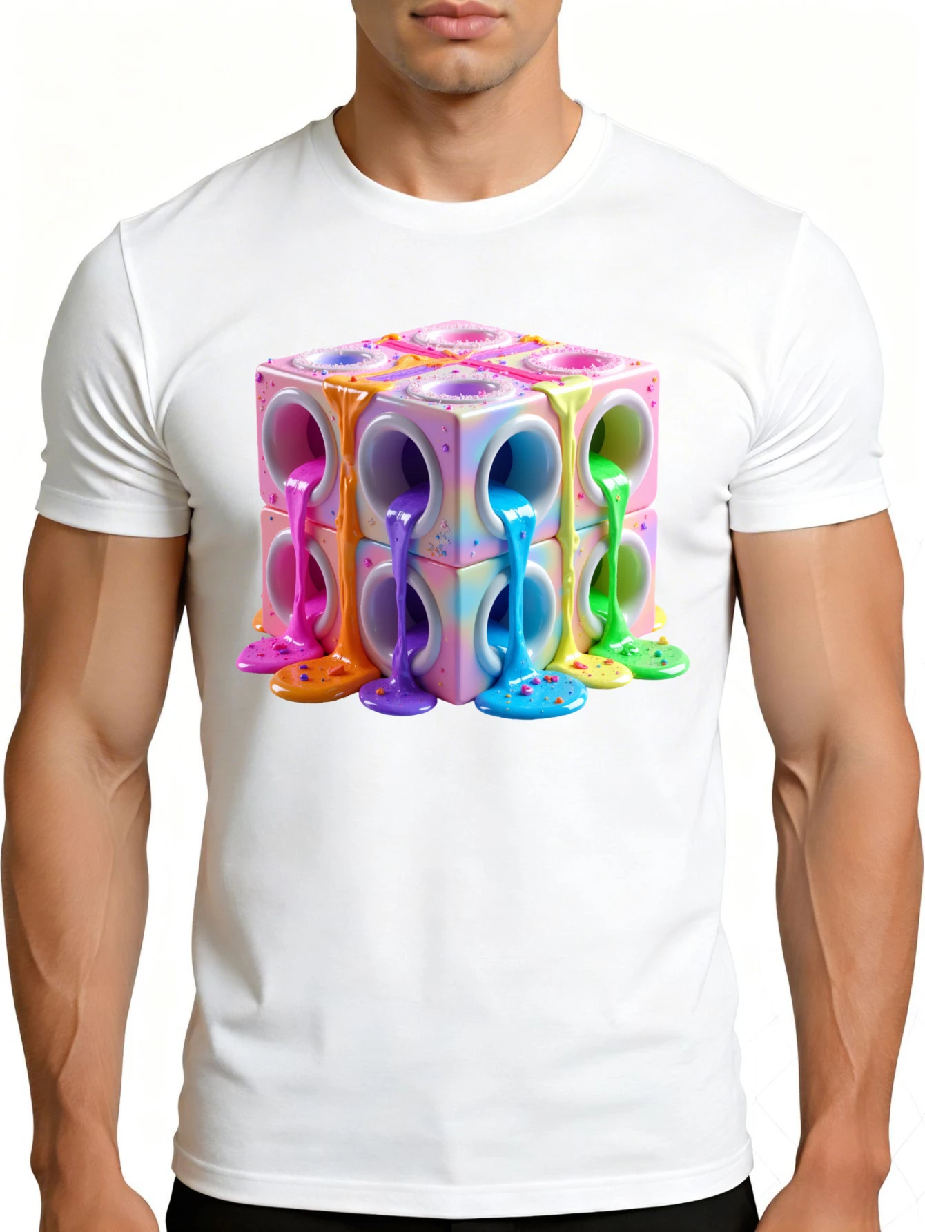 Men's Graphic T-Shirt - Breathable, Soft, Lightweight - Colorful Block Paint Splatter Pattern - Retro Fun Graphic Casual Short Sleeve Summer Top, Gift for Him