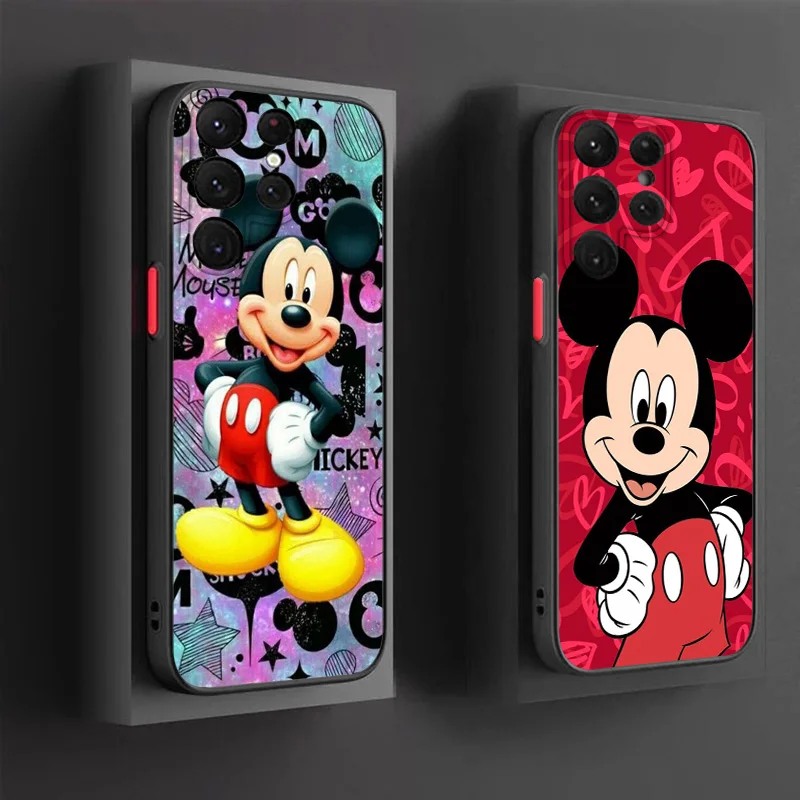 Disney Mickey Mouse flowers For Samsung S24 S23 S22 S21 S20 S10 FE Note 20 10 Ultra Lite Plus Frosted Translucent Phone Case