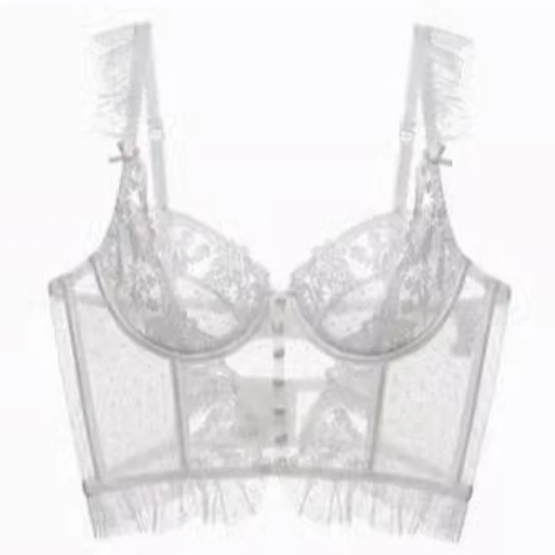 

Французский комплект сексуального нижнего белья, женский ультратонкий прозрачный кружевной бюстгальтер с вышивкой и стринги, нижнее белье с эффектом пуш-ап, формирующий комплект камзола MOYISU