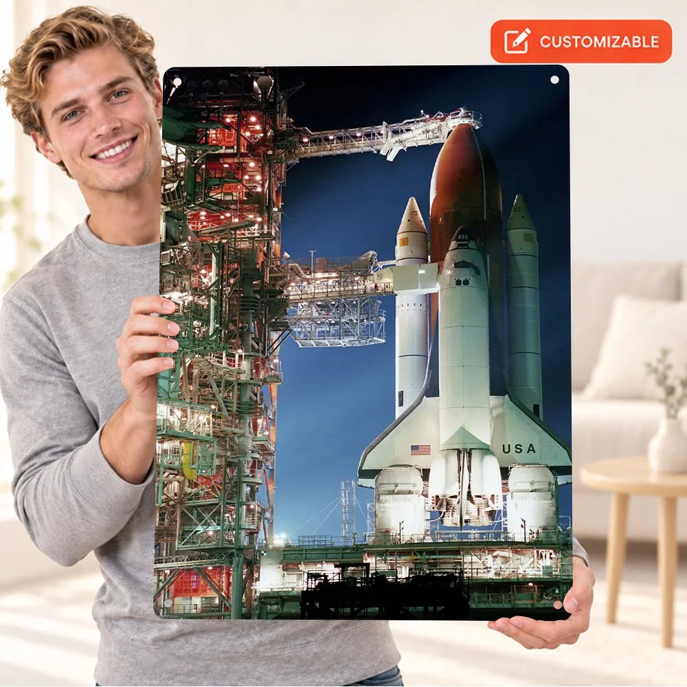 Space Shuttle Columbia Textured Metal Poster Customized Aluminum Sign Illustrated Cosmic Wall Art For Study Room Birthday Gift