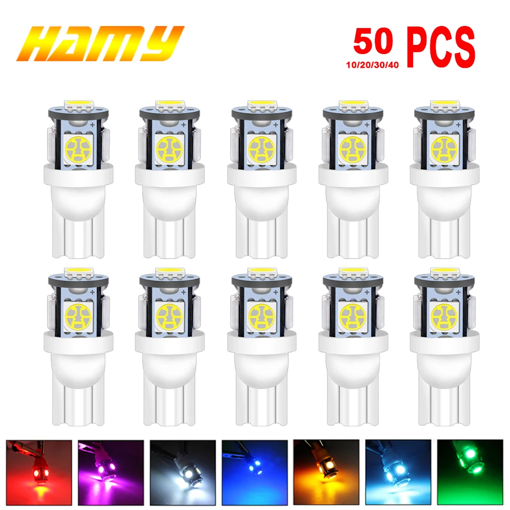 10/30/50 PCS T10 W5W LED Bulb Car Signal Light 12V 5050-5SMD 100LM 7000K White Auto Interior Dome Reading Maps Door Trunk Lamps