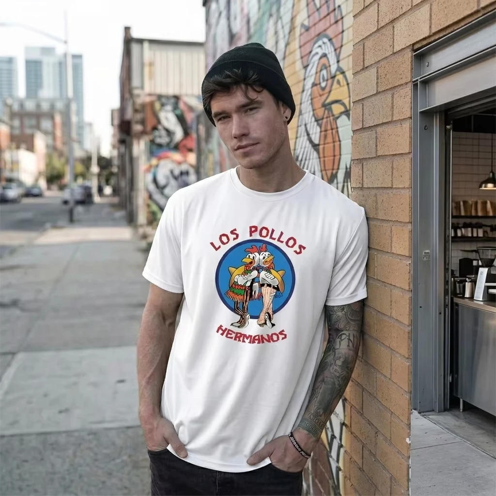 TV Series Breaking Bad LOS POLLOS Hermanos Fun Print T-Shirt Men's Fashion Casual Top Summer Breathable Chicken Brothers Tees