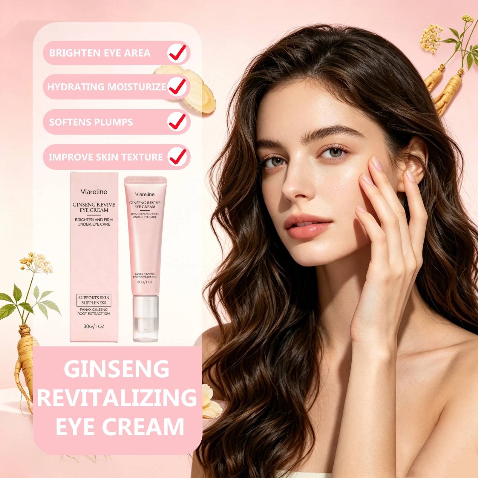 Ginseng Brightening Eye Cream Nourishing Anti-Aging Reduce Dark Circles Puffiness Fade Fine Lines Revitalizing Firming Eye Cream