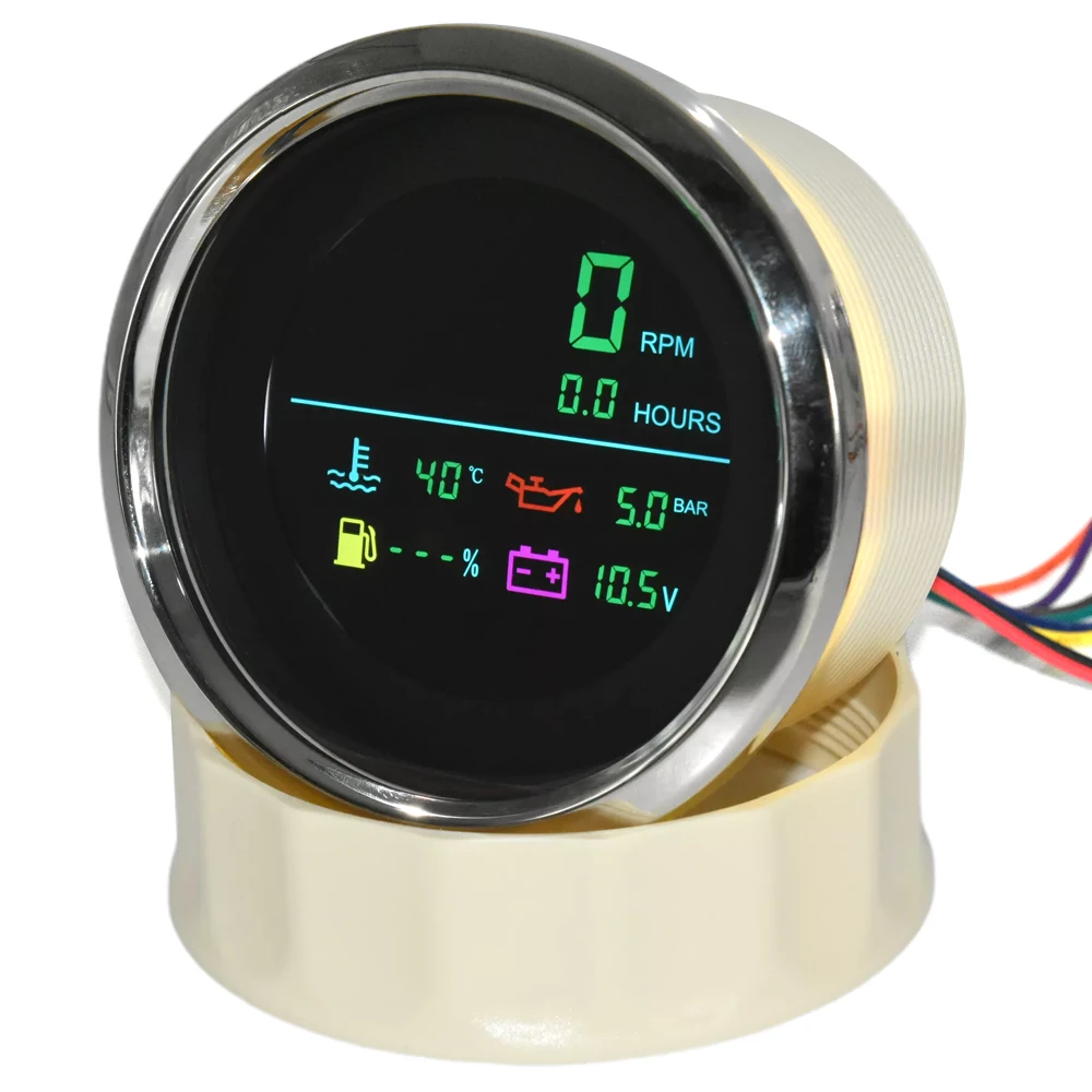 New 6 In 1 85mm LCD Multi-Function Tachometer Fuel Gauge Water Temperature Oil Pressure 0-10 Bar Sensor For Boat Car Customized