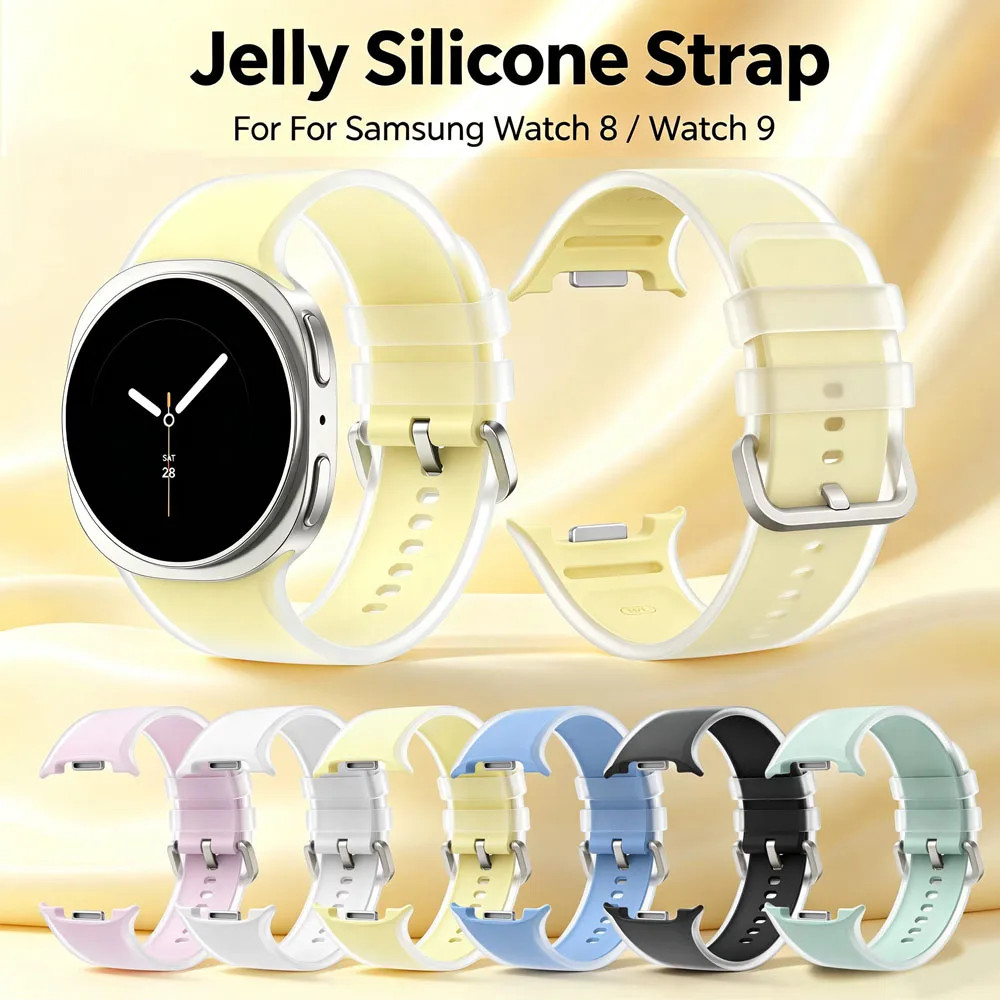 Official Jelly Transparent Silicone Strap for Samsung Galaxy Watch 9 8 40mm 44mm Sports Bracelet for Galaxy Watch 8 Classic 46mm