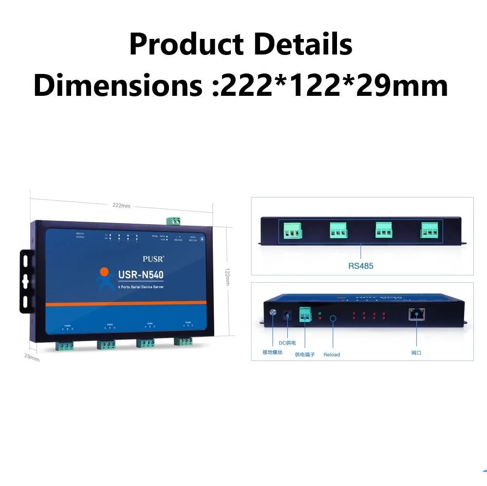 USR-N540 4 Serial ports RS485 to Ethernet TCP/IP Converter Device Server Modbus RTU to TCP for Industrial Automation