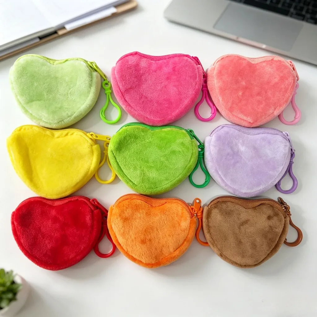 Storage Pouch Smooth Zipper Heart-Shaped Coin Purse Zipper Pouch Minimalist Mini Wallet For Lipstick Storage Coin Storage Daily
