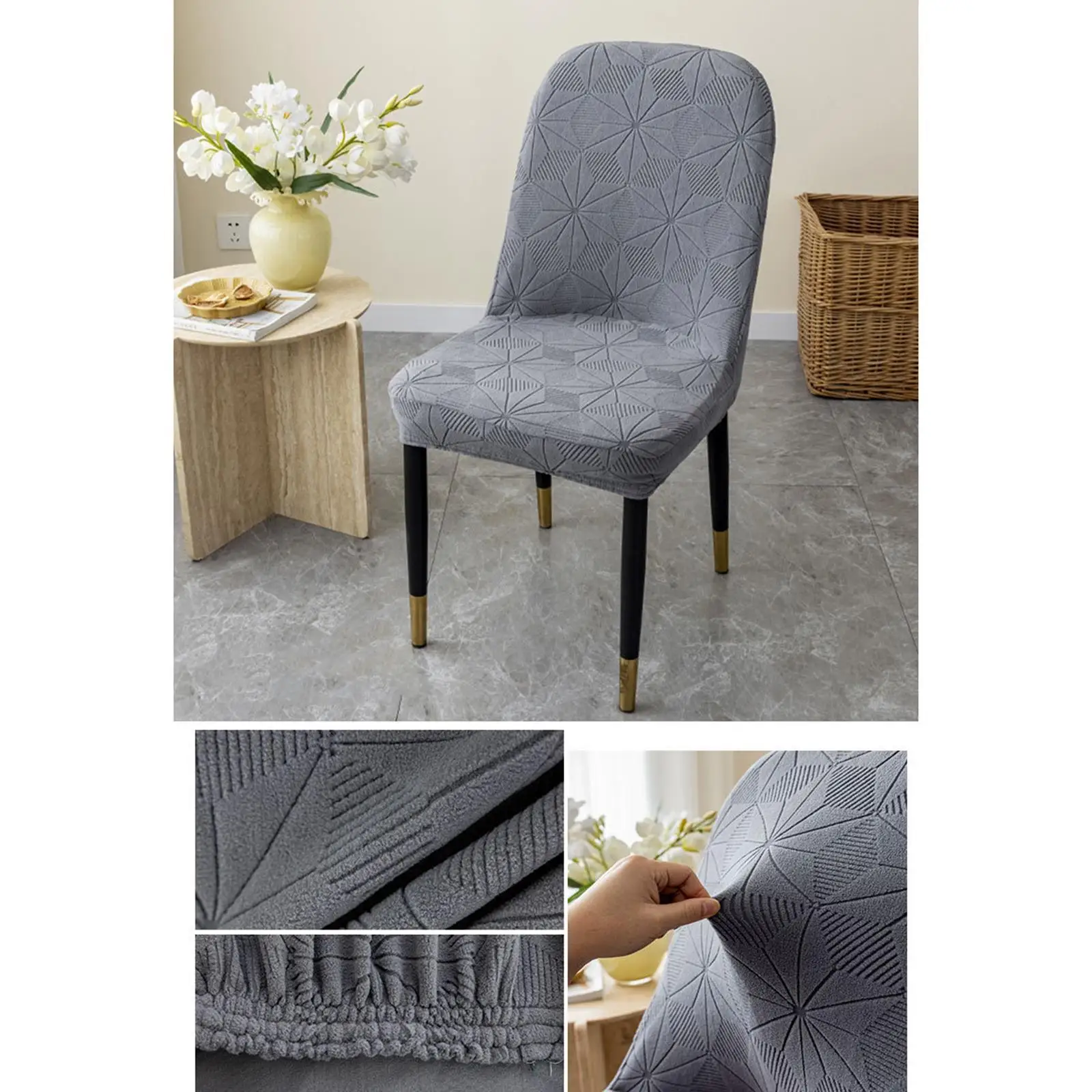 Stretch Chair Cover Jacquard Dustproof Seat Protector Durable Polyester Washable Lining for Dining Room Ceremony Office