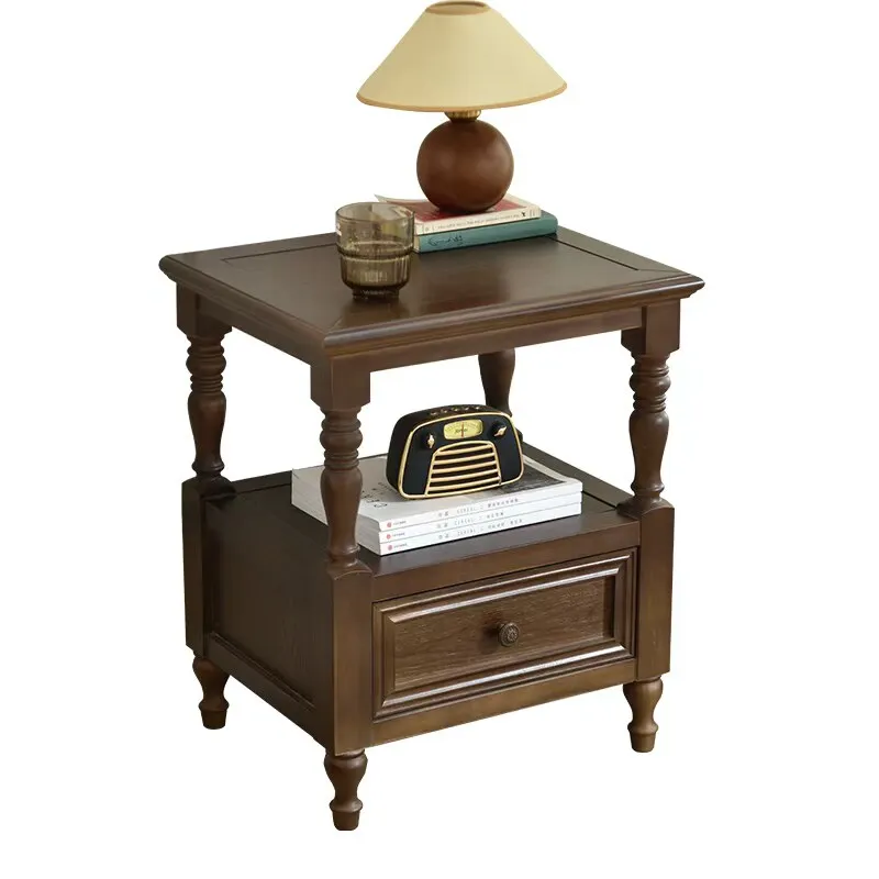 Yjq solid wood bedside table bedroom American retro mini side few solid wood bedside storage drawer cabinet