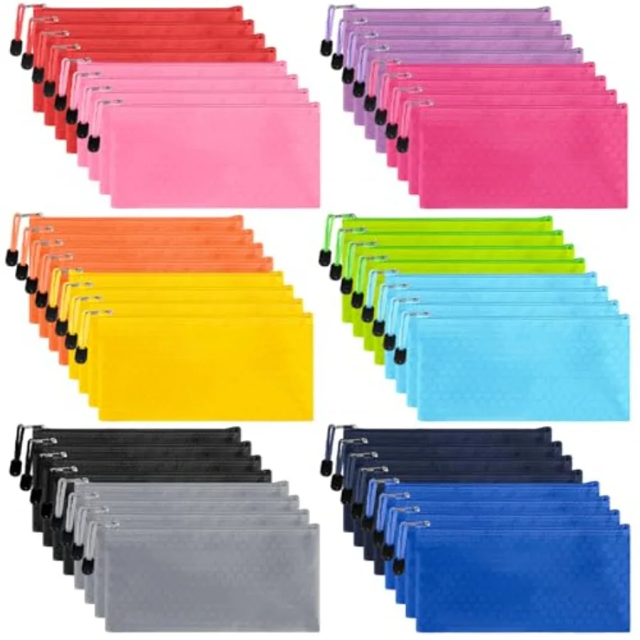 48pcs Zipper Pouch, Bill Size Storage, Small Organizing, Waterproof Bags for Office Supplies, Travel Accessories in 12 Colors