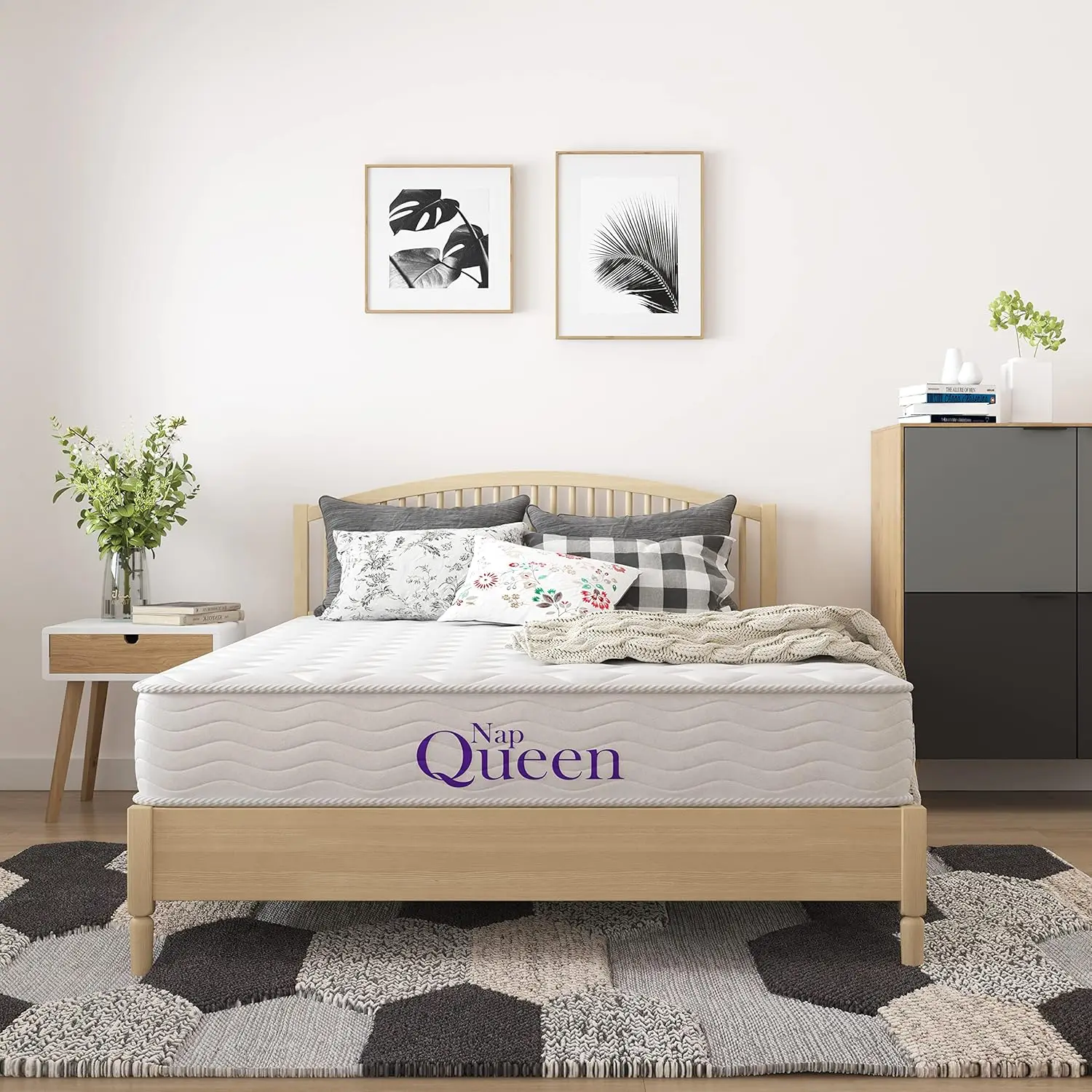

6 H Innerspring Queen Size Medium Firm Support Relief Mattress, Bed In A Box, White