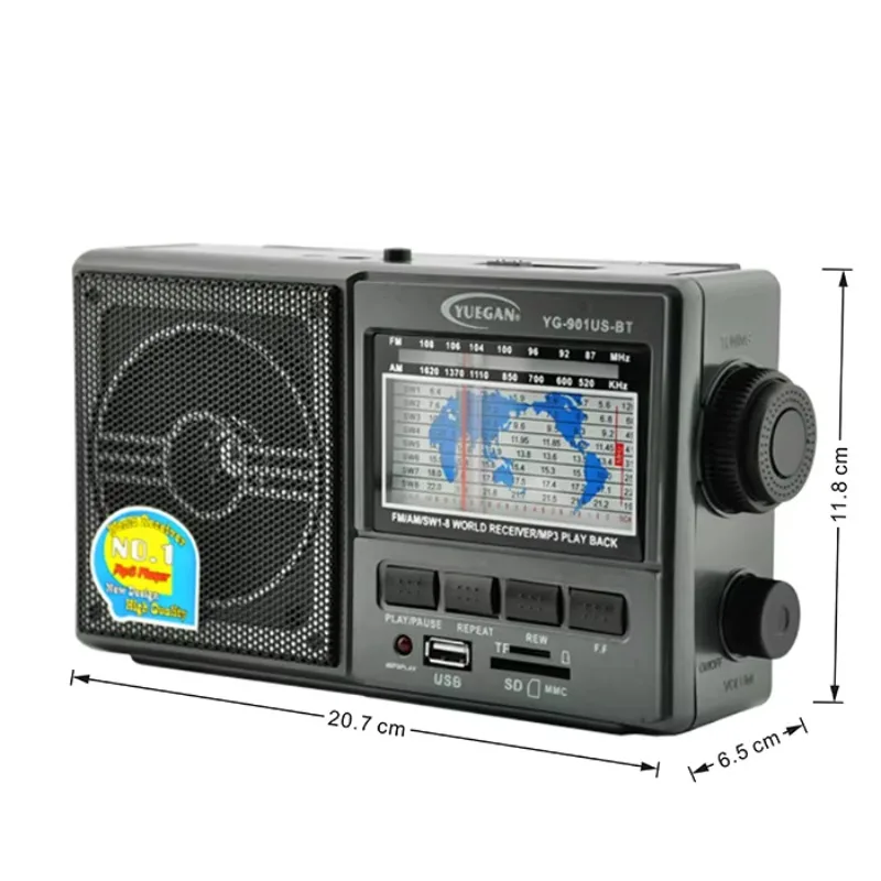 YG-901US-BT Yuegan 901 Portable Bt- Radio Fm Y Am Rechargeable Usb/Tf  Mp3 Player Am Fm Sw1-8 10 Bands Solar Po Radio