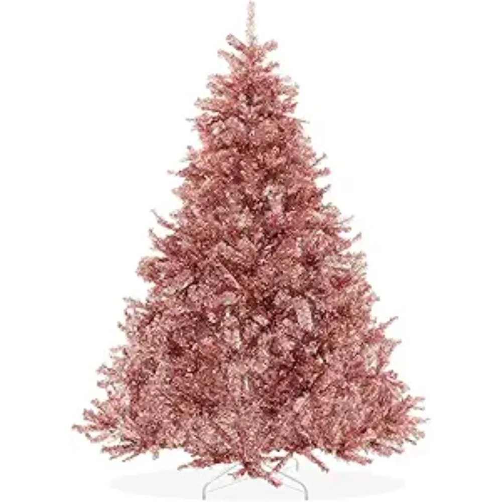 Christmas Tree 7.5FT Rose Gold Tinsel Artificial Holiday Christmass with Sturdy Metal Stand Polyvinyl Chloride Christmas Tree