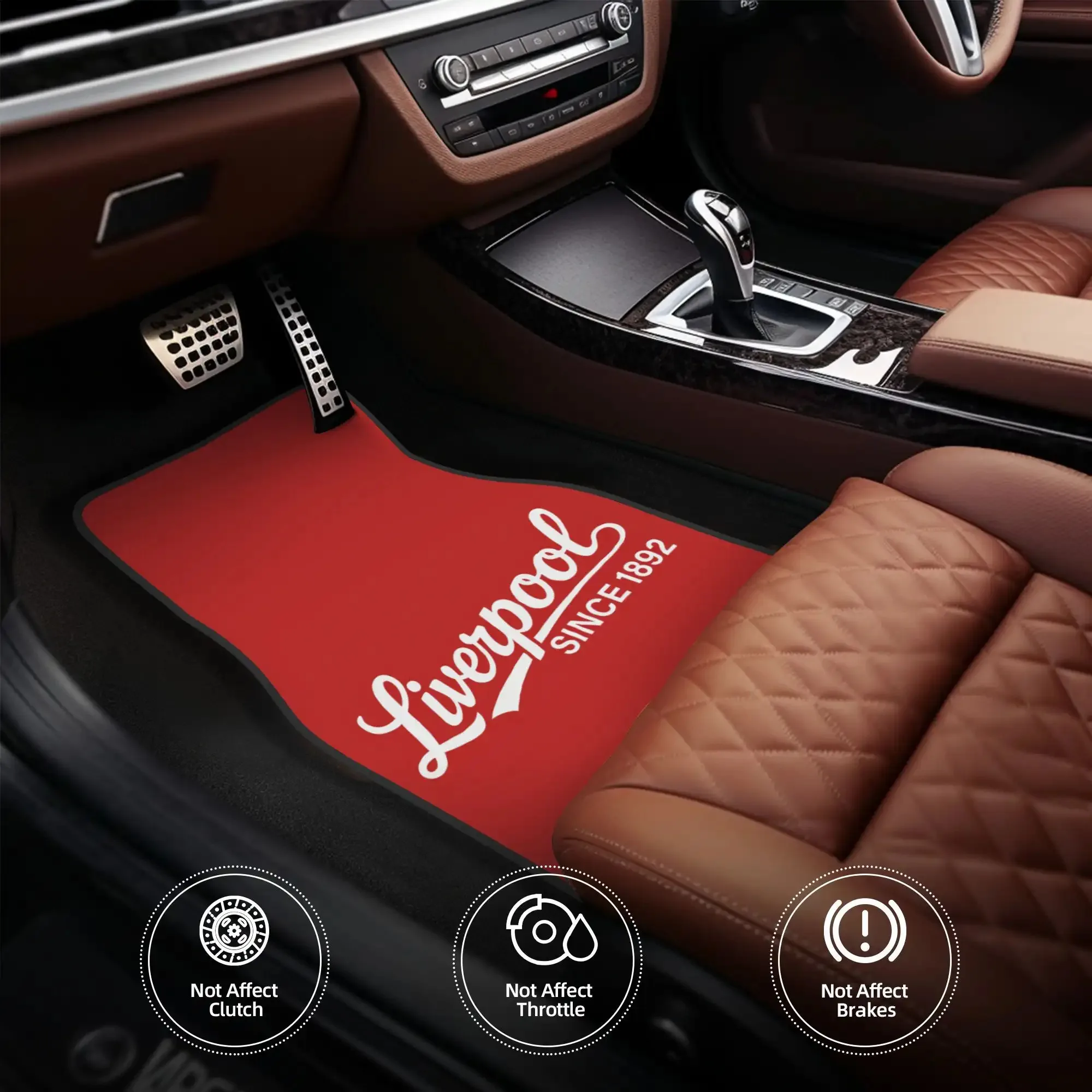 

4pcs Liverpool Since 1982 Car Floor Mats - Durable Polyester, Full Coverage, Playful Design With Red & Stripes & "Liverpool" Tex