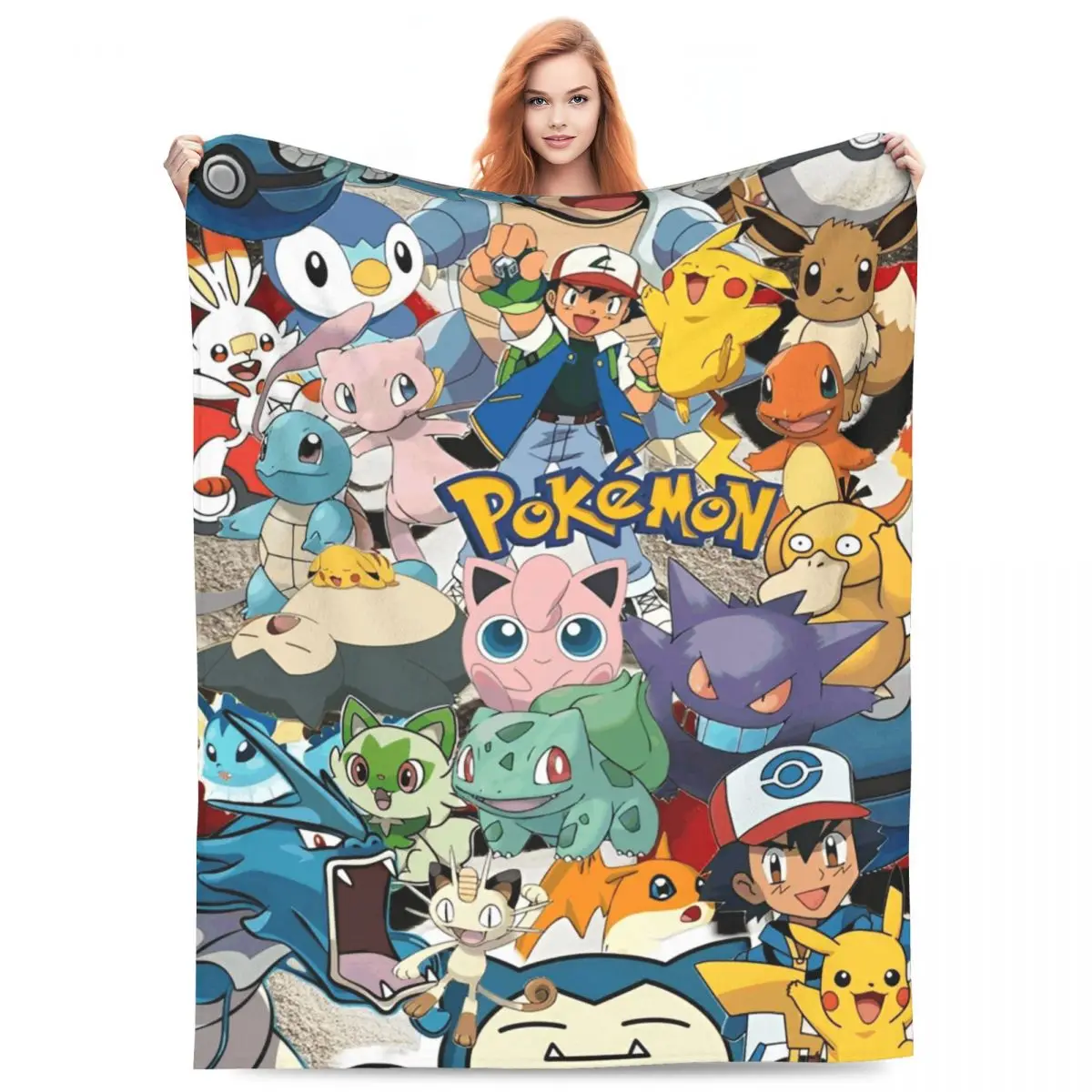Mantas Pokemoned de dibujos animados de Anime, manta cálida Vintage peluda para el hogar y el verano