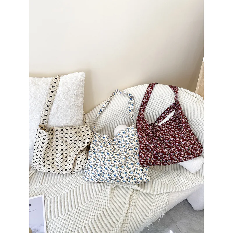 Floral Print Canvas Tote Bag Korean Ins Style Large Capacity Unique Shoulder Handbag Daily Commuter Versatile Casual Summer