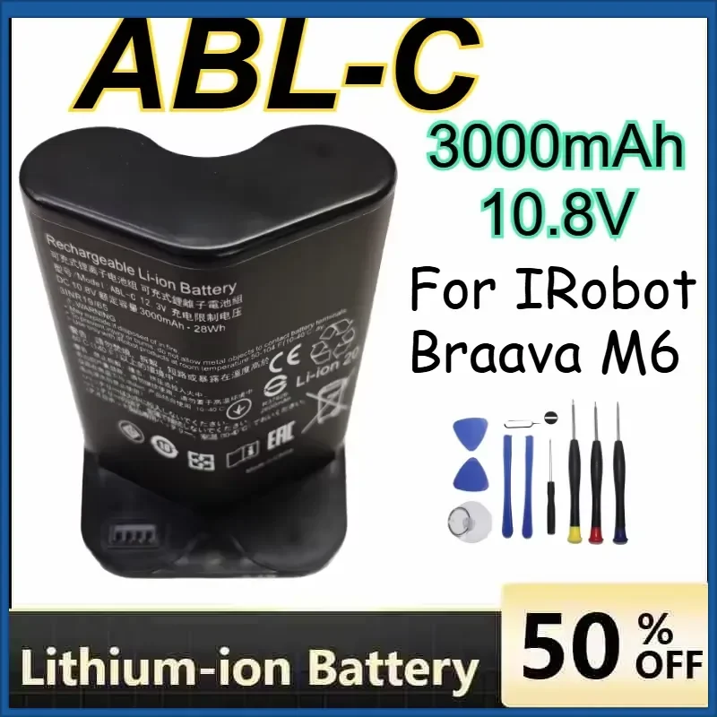 For IRobot Braava M6 Battery ABL-C 3000mAh 10.8V Large Capacity Rechargeable Lithium Battery +Tools