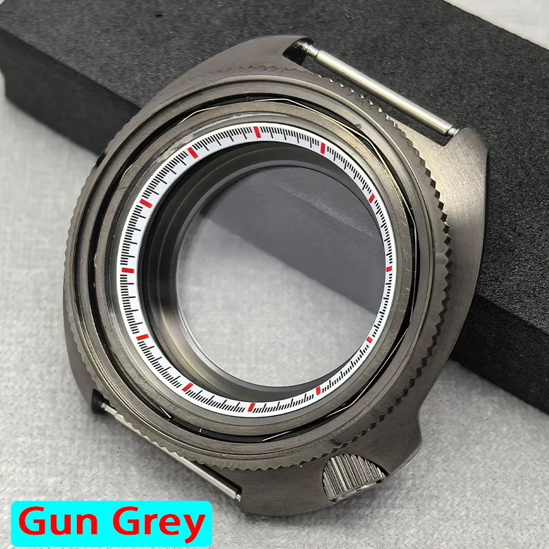 Gun Gray 44MM NH35 Case Sapphire Glass 6105 6309 Turtle Abalone Case Fit NH35 NH36 4R 7S Movement 28.5MM Dial Watch Repair Parts