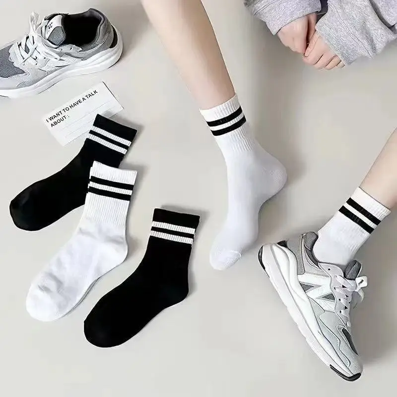 5pairs-Kids' Spring/Summer Unisex Two-bar Black White Gray Mid Calf Socks Breathable Lightweight Sports Copolymer Sock Bulk