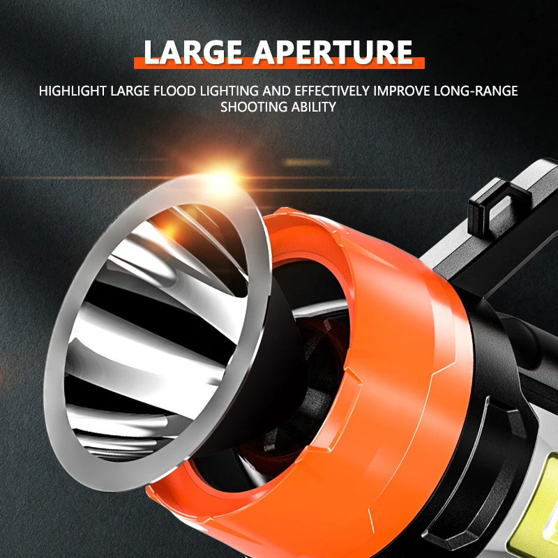 Imagem -02 - Handheld Recarregável Searchlight Tático Poderosa Lanterna Led Usb Camping Lamp Luz de Emergência Power Bank Grande Capacidade 18650