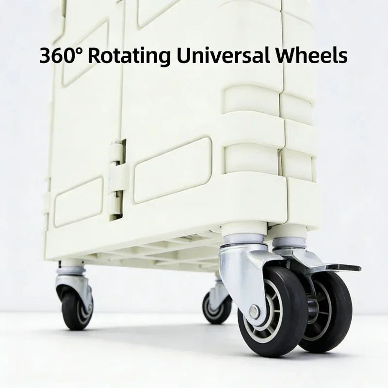 

White Foldable Grocery Cart 4-Wheel 360° Brake Silent Universal Wheels 75L Large with Cover Portable Trendy Trolley for Shopping