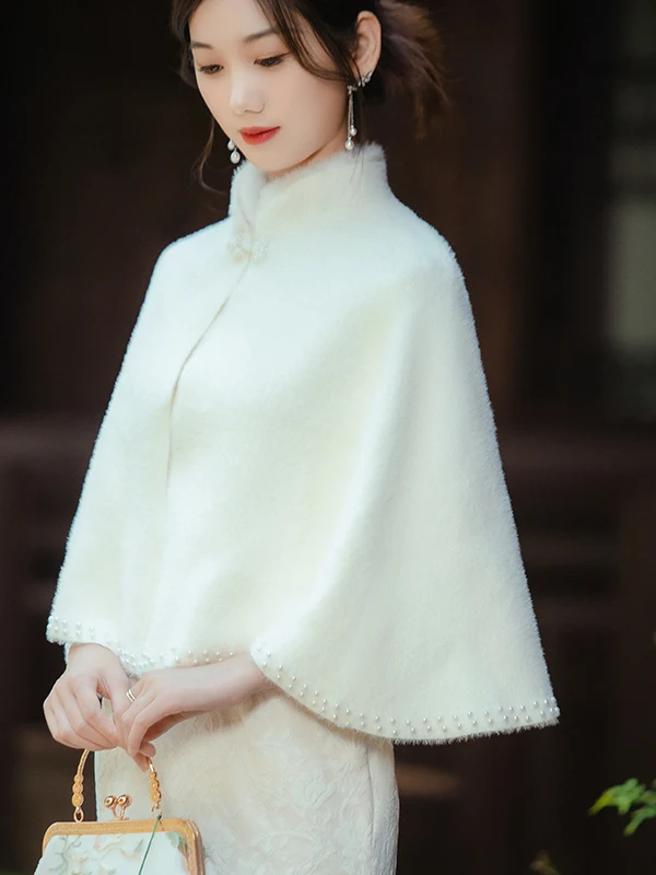

White Daisy Aurora awl Chinese Sle Buttoned Winter Versatile Outerwear Wedding Dr Cowl Ne Wrap Skirt