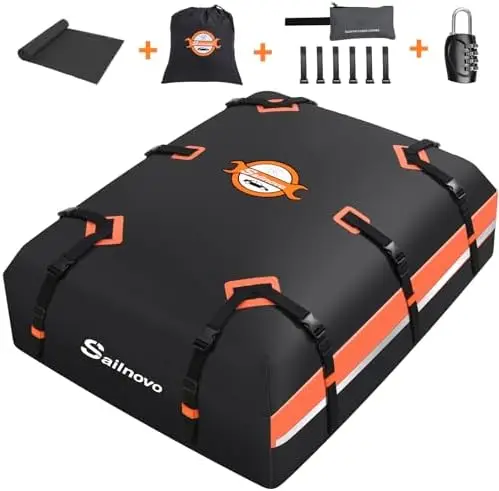 

Sailnovo 21 cu ft Waterproof Roof Cargo Bag - Fits Cars With/Without Rack, Anti-Slip, Lock & Straps