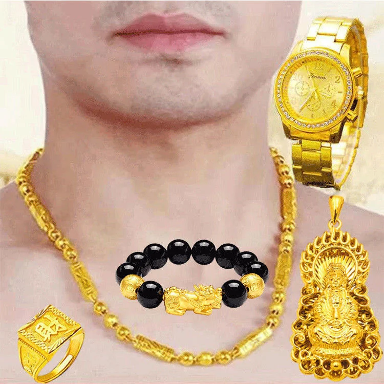 Gift Plated 100% Real Gold 24k 999 Watch 999 Necklace Men\'s Aggressive 999 Large 999 Chain Thick New Style Pure 18K Gold Jewelry