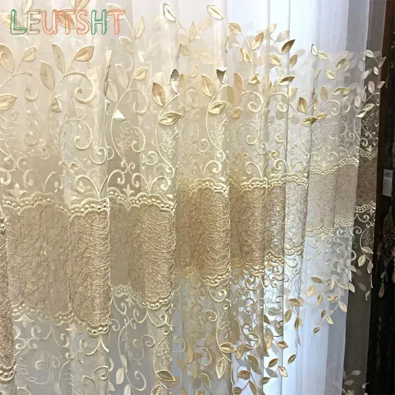 European Style Embroidered Curtains Tulles for Living Room Bedroom Dining Luxury Sheer Voile Yarn Transparent High Grade Drape
