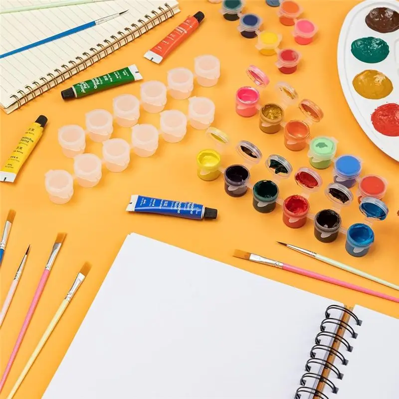 Exquisite-Paint Pot With Lid & Paint Brushes,Empty Paint Containers With Lids, For Kids Classrooms Schools Art